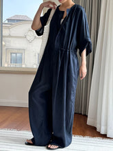Oversized Linen Blend Jumpsuit - Wide Leg